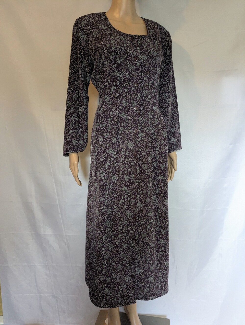 Northern Traditions Dark Floral Maxi Dress Long Sleeve Button Front